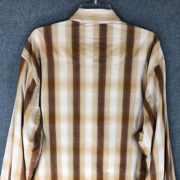 Buckle BKE 67 Pearl Snap Shirt 2XL XXL Long Sleeve Rockabilly Plaid Brown Men's - Picture 4 of 9